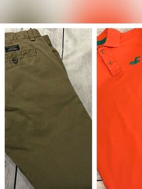 Set Banana Republic Olive Green Men's Chino Pants 31/32 Hollister Polo Top Small
